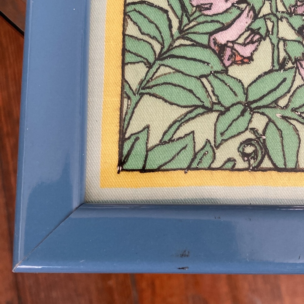 Vintage Framed Cyrus Clark stitched screen print rabbit garden scene - Picture 9 of 15